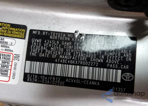 2007 Toyota Camry Ce from USA, damaged, VIN 4T4BE46KX7R002272